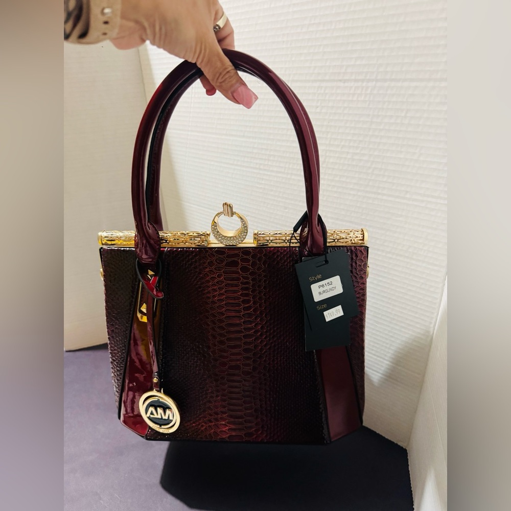 Ameri Mode Burgundy Snake-Embossed design top Han… - image 10